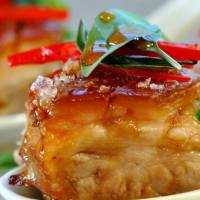 Pork Belly with Chilli Caramel Sauce and Fresh Herbs